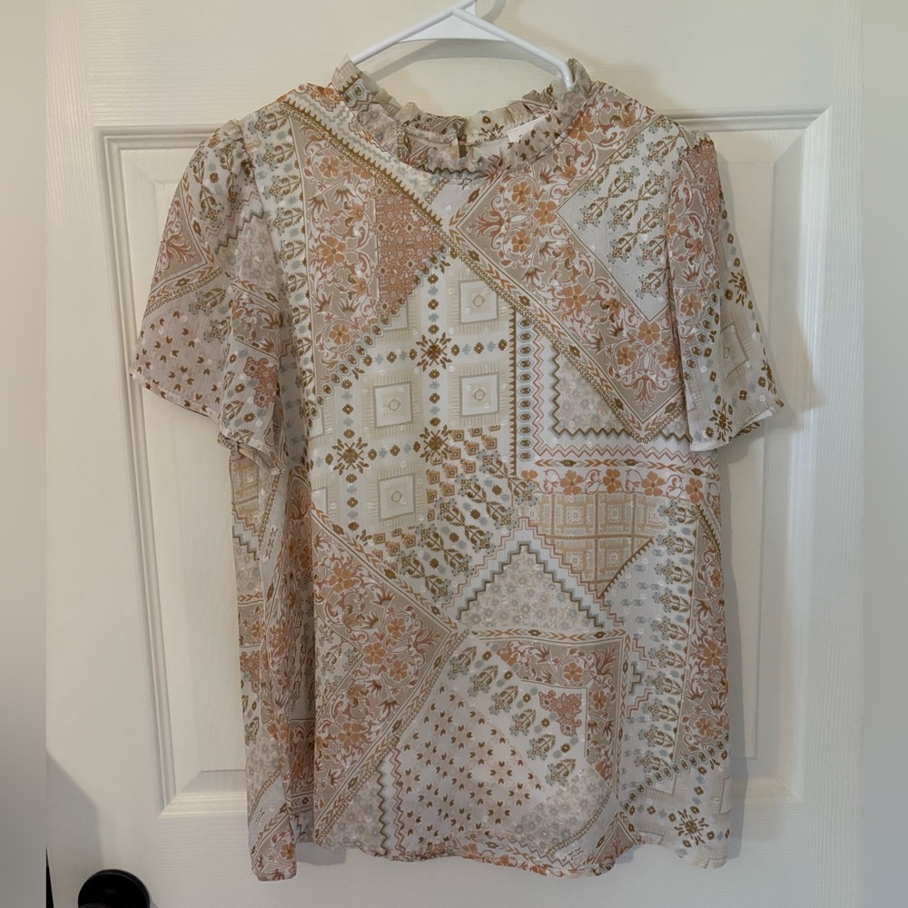 Orange Creek Geometric Patterned Blouse - Cream and Tan